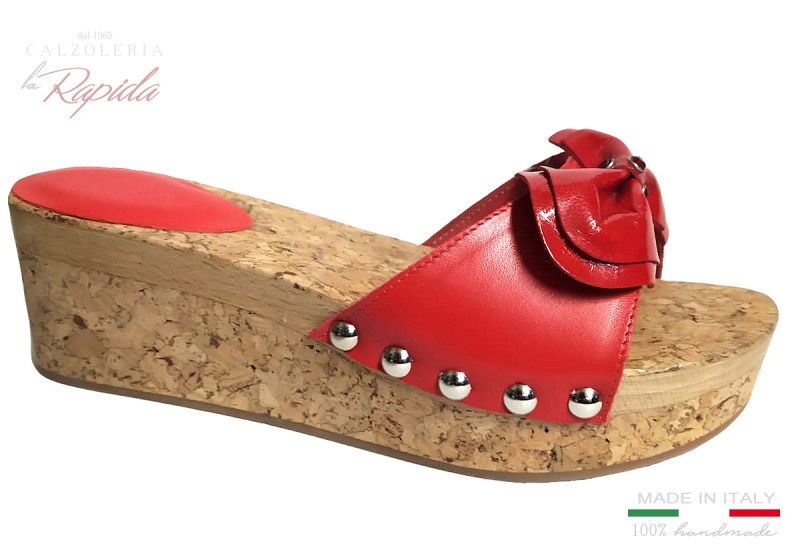 cork Wedges Zeppa in Sughero con Fiocco Pelle Rossa | La Rapida