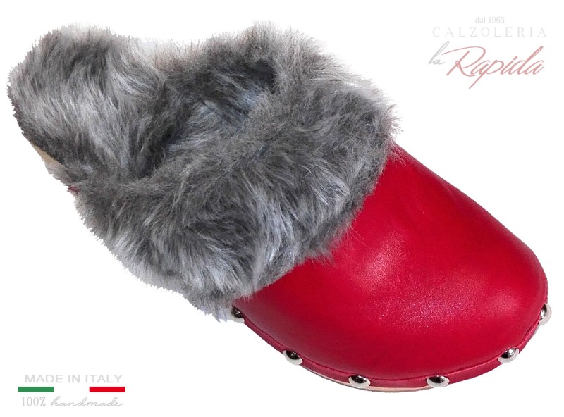 ► Calzature invernali con pelliccia | Sabot rossi | LA RAPIDA
