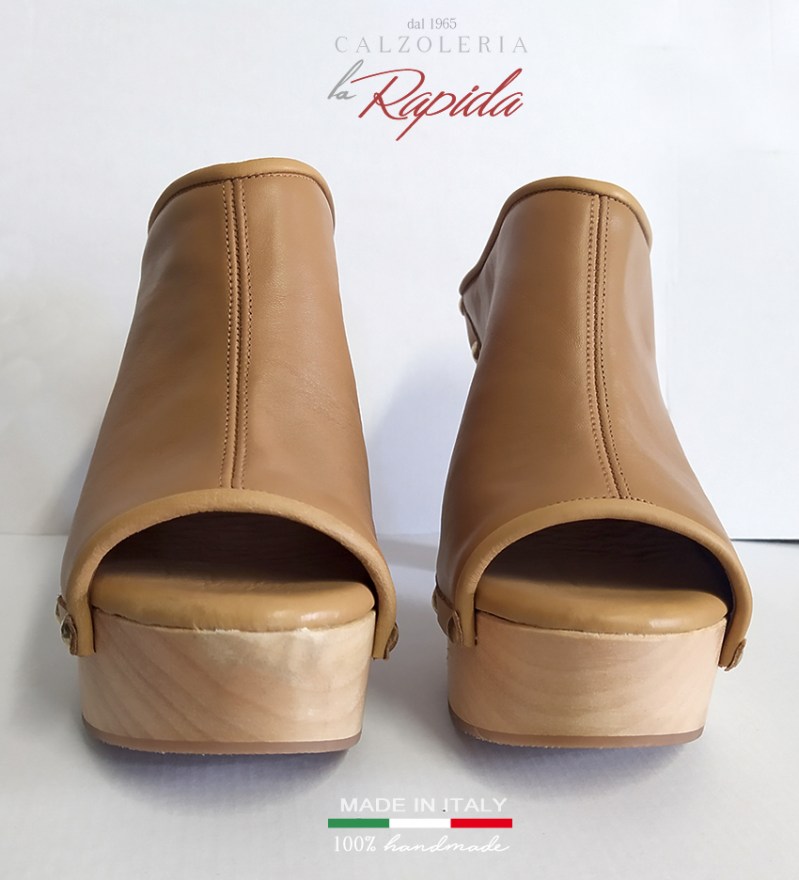 Sabout Donna Mules Zoccolo in Pelle Cuoio Naturale